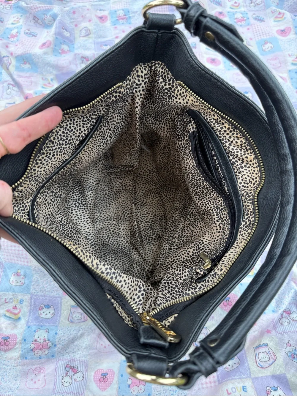 Black pleather large satchel/tote bag